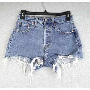 Levis 501 Denim Jean Shorts Women's 26 Blue Cut Off Button Fly Raw Hem Cowgirl